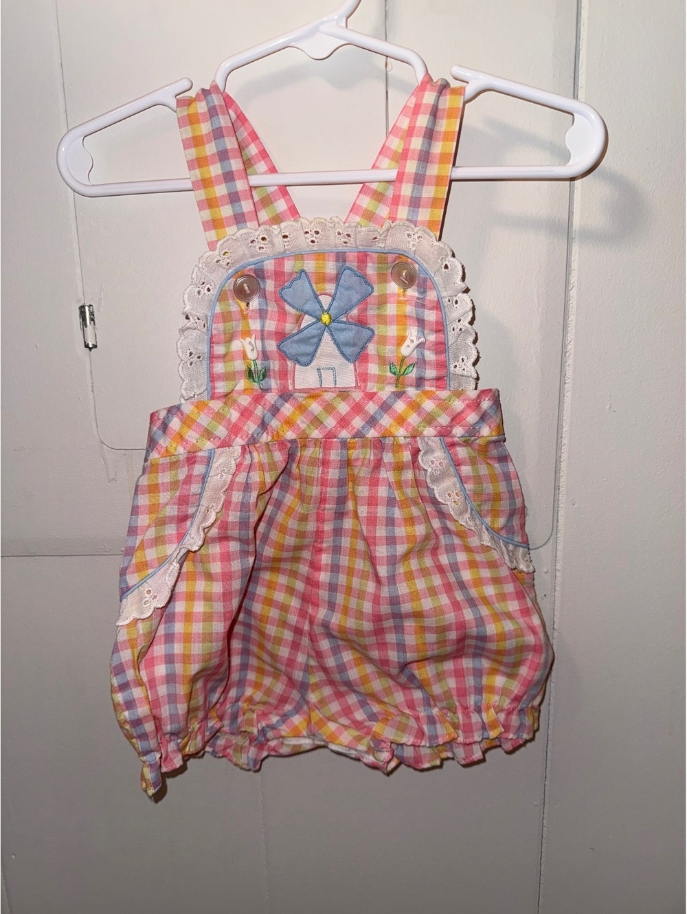Tiny Tots Original Toddler Romper Size 12 - Colorful Checkered with Embroidered